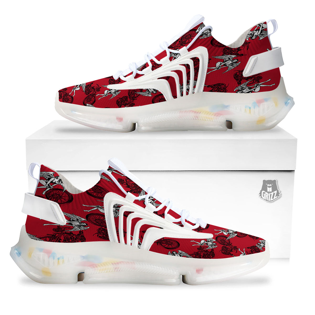 Angel And Motorcycle Print Pattern White Gym Shoes-grizzshop