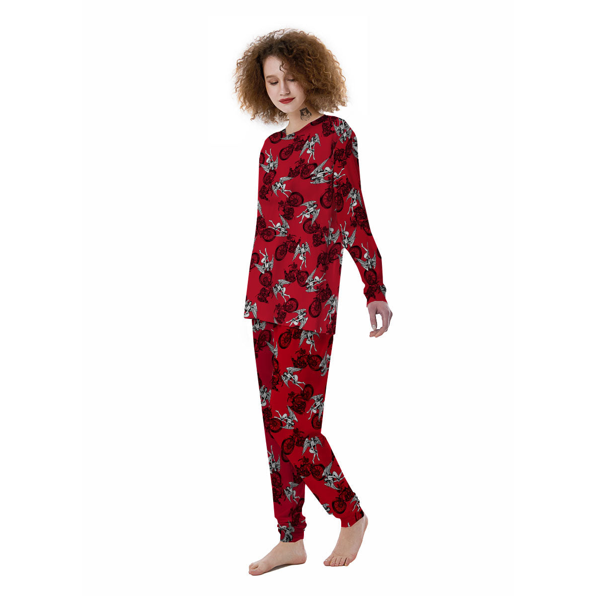 Angel And Motorcycle Print Pattern Women's Pajamas-grizzshop