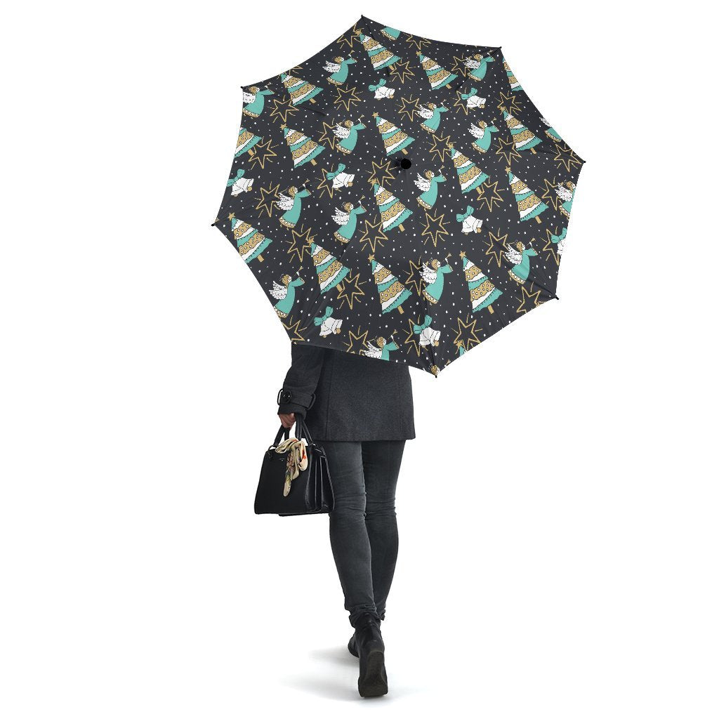 Angel Christmas Print Pattern Automatic Foldable Umbrella-grizzshop