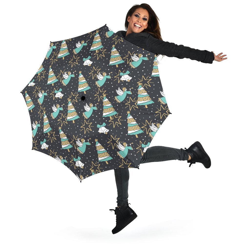 Angel Christmas Print Pattern Automatic Foldable Umbrella-grizzshop