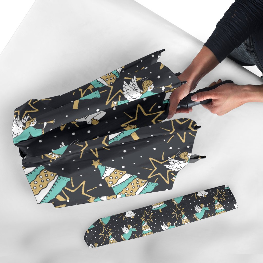 Angel Christmas Print Pattern Automatic Foldable Umbrella-grizzshop