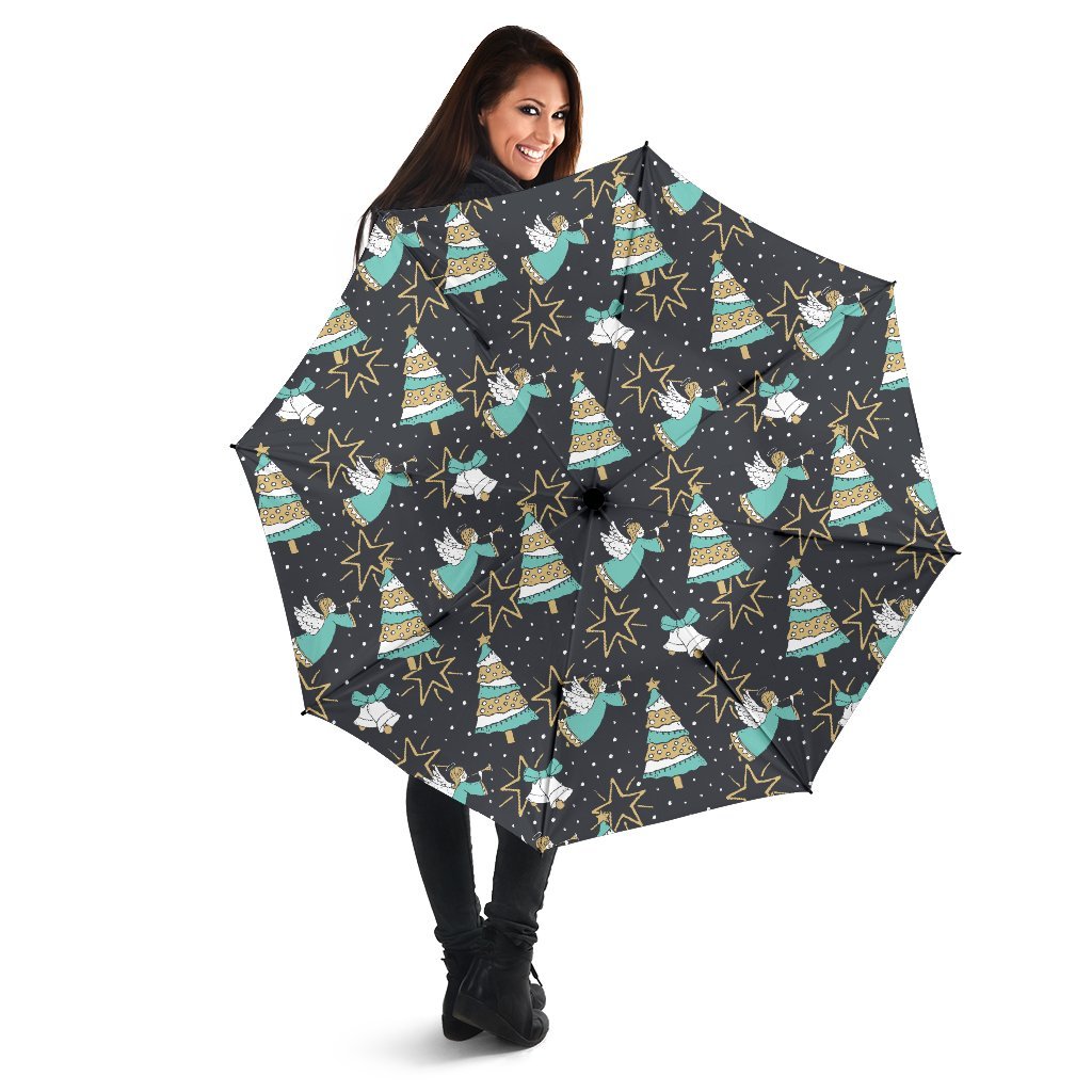 Angel Christmas Print Pattern Automatic Foldable Umbrella-grizzshop