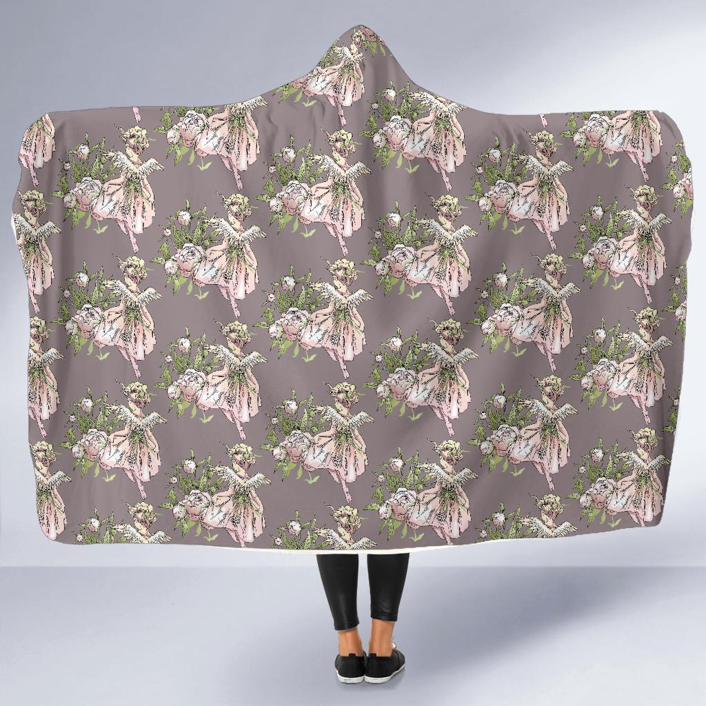 Angel Floral Print Pattern Hooded Blanket-grizzshop