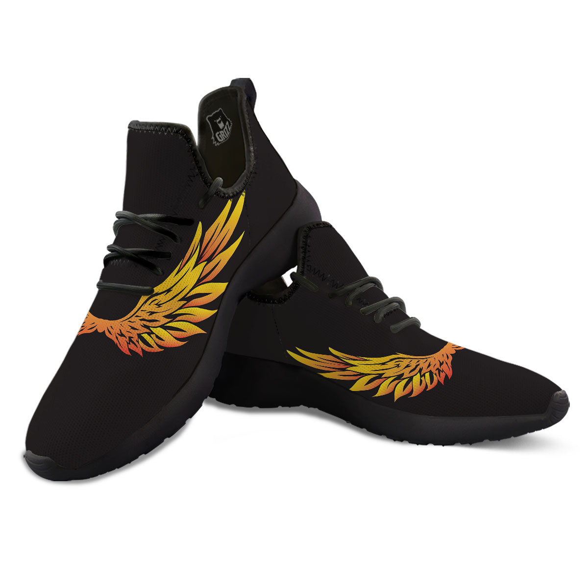 Angel Phoenix Print Black Athletic Shoes-grizzshop