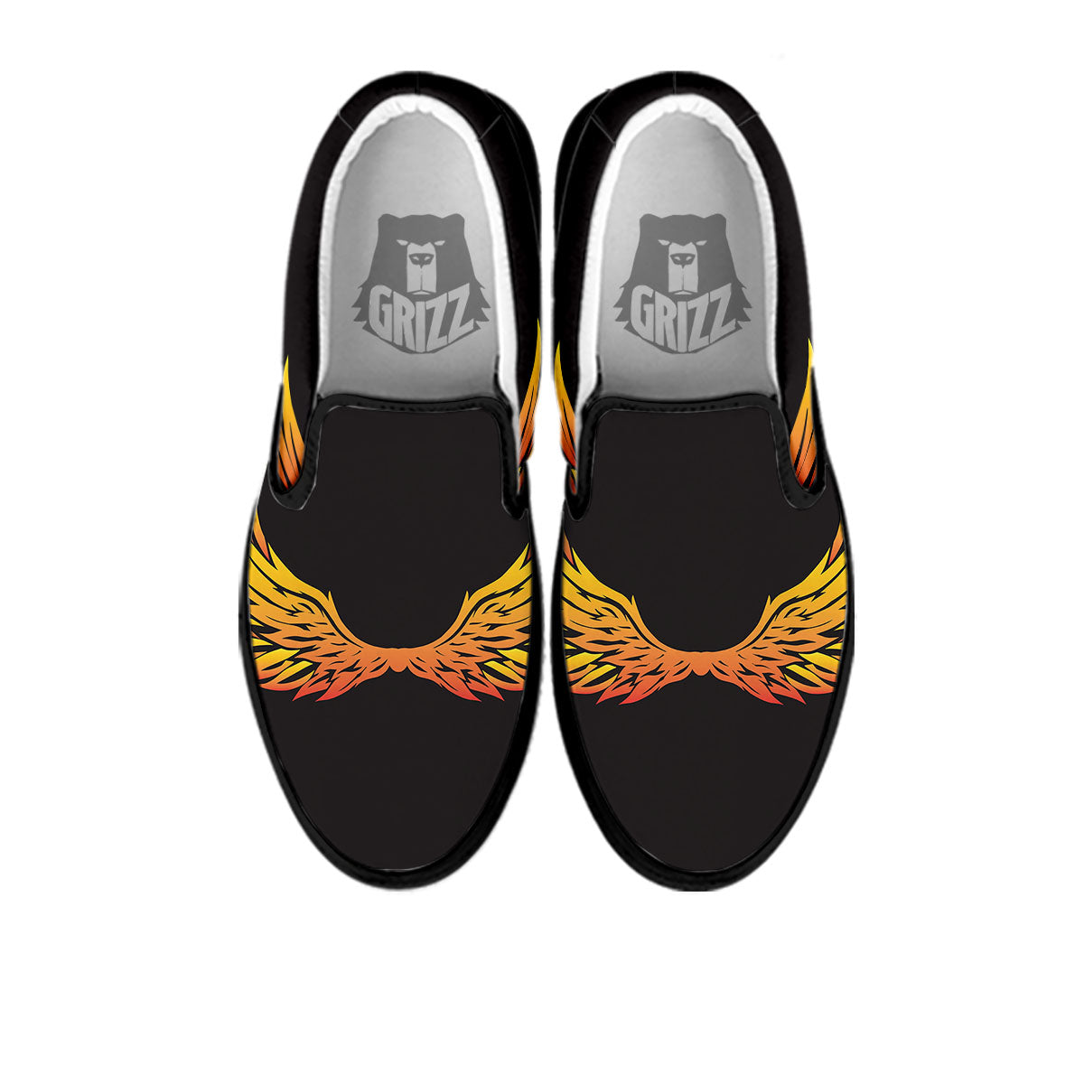 Angel Phoenix Print Black Slip On Shoes-grizzshop