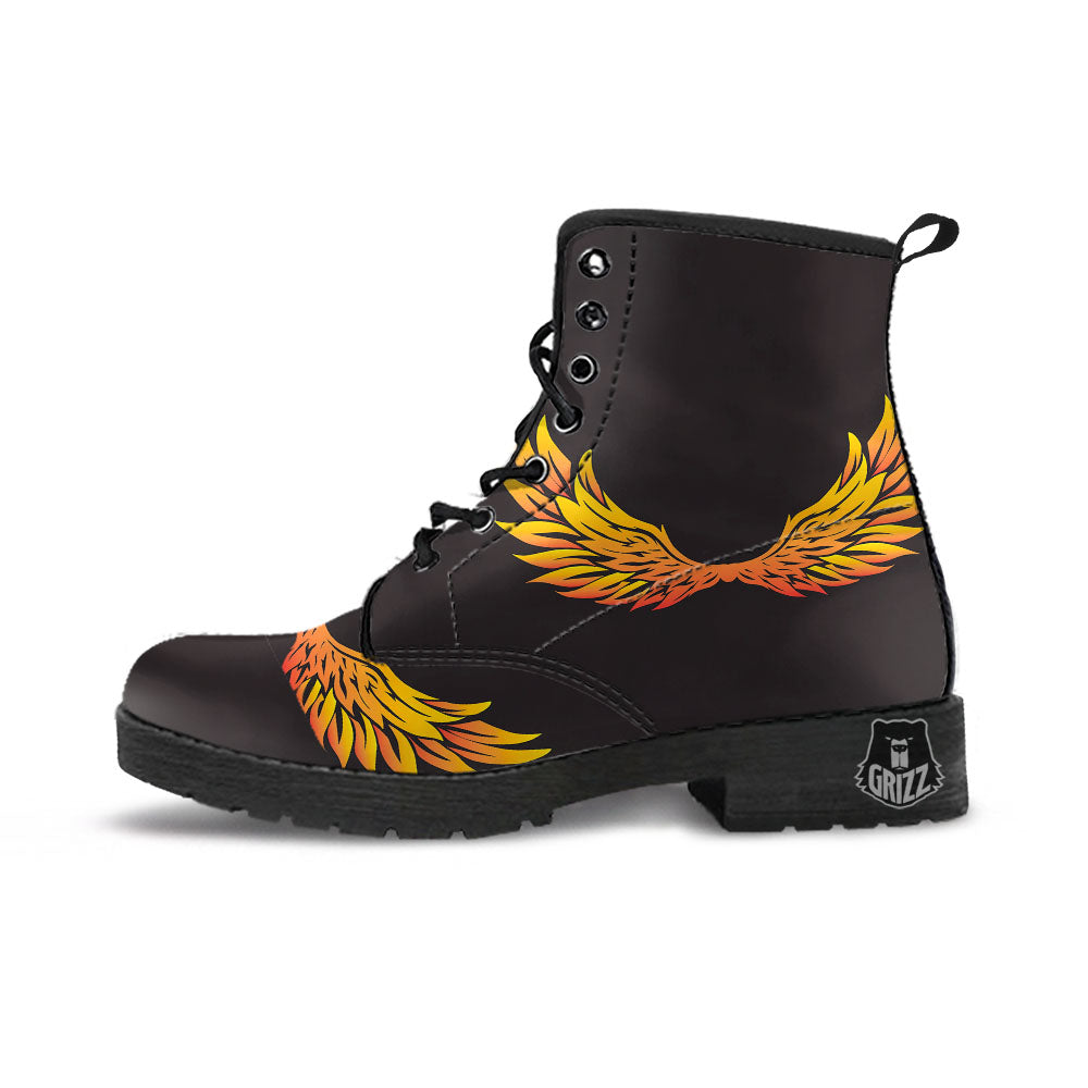 Angel Phoenix Print Leather Boots-grizzshop