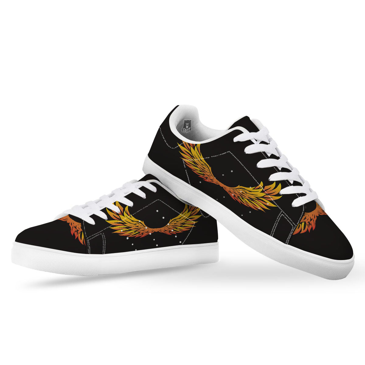 Angel Phoenix Print White Low Top Sneakers-grizzshop
