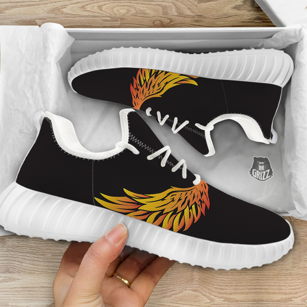 Angel Phoenix Print White Walking Shoes-grizzshop