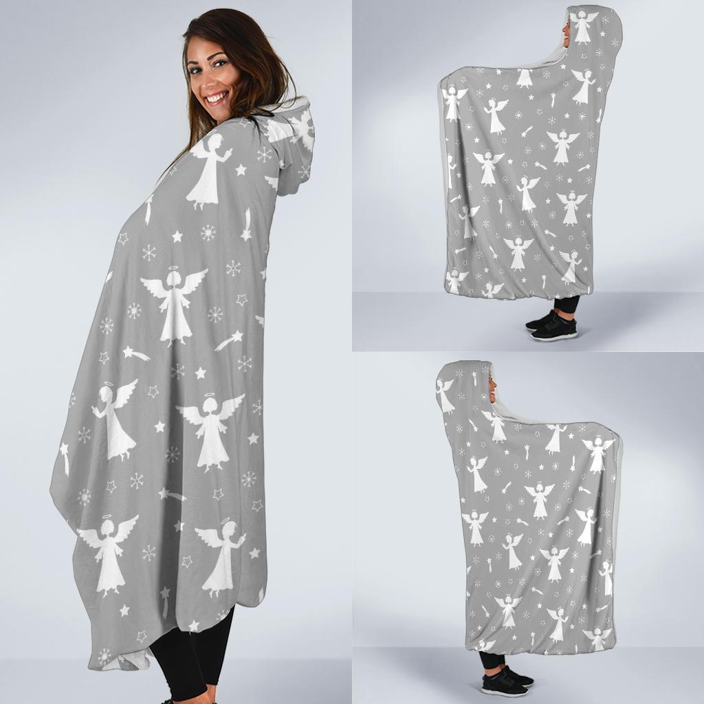 Angel Print Pattern Hooded Blanket-grizzshop