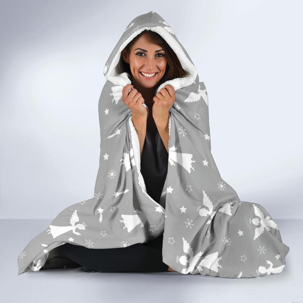 Angel Print Pattern Hooded Blanket-grizzshop