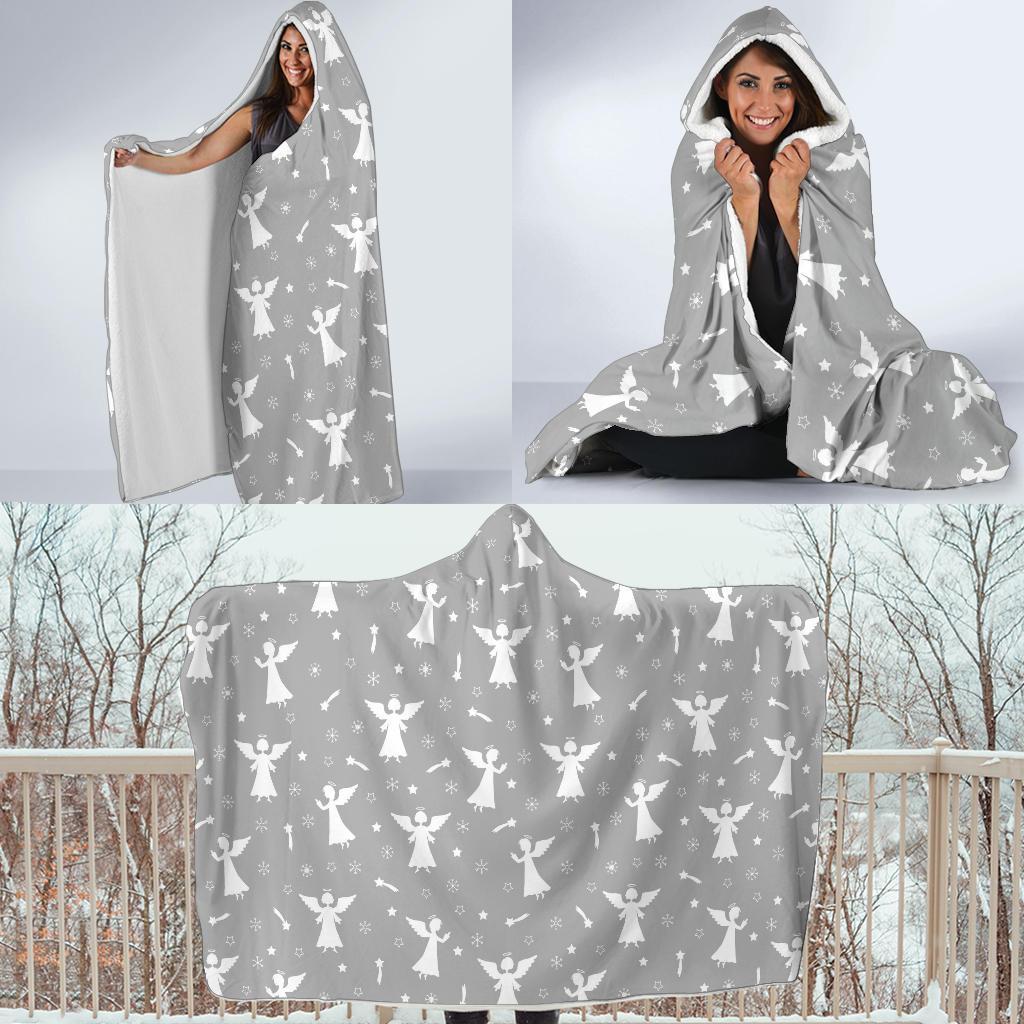 Angel Print Pattern Hooded Blanket-grizzshop