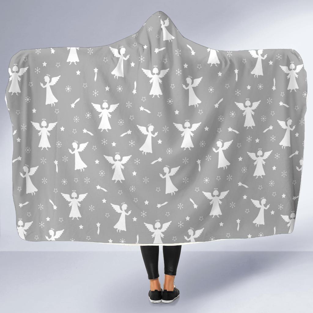 Angel Print Pattern Hooded Blanket-grizzshop