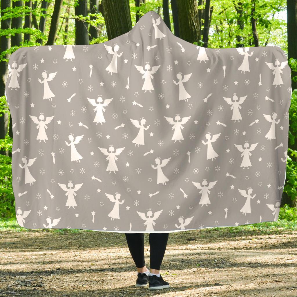Angel Print Pattern Hooded Blanket-grizzshop