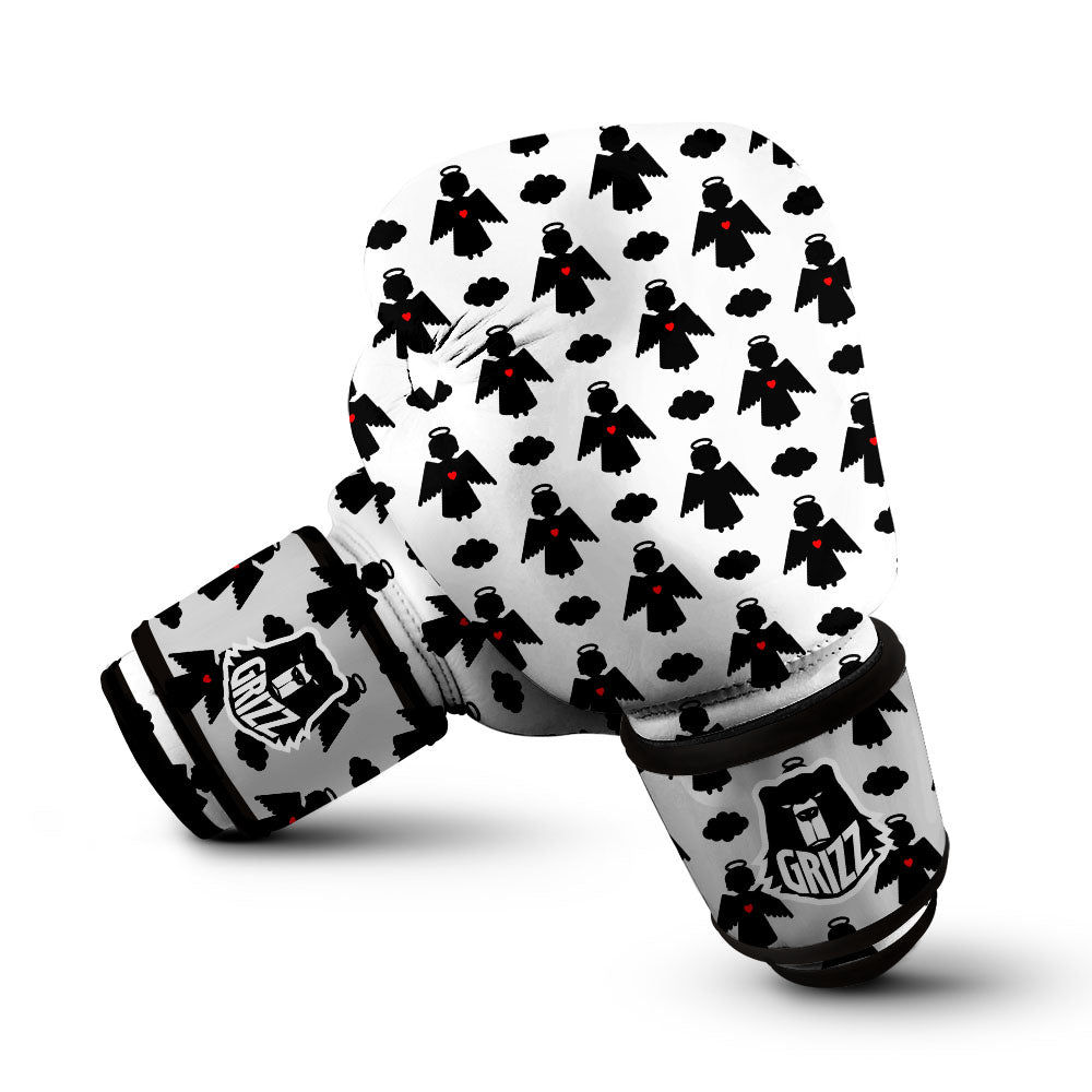 Angel White And Black Print Pattern Boxing Gloves-grizzshop
