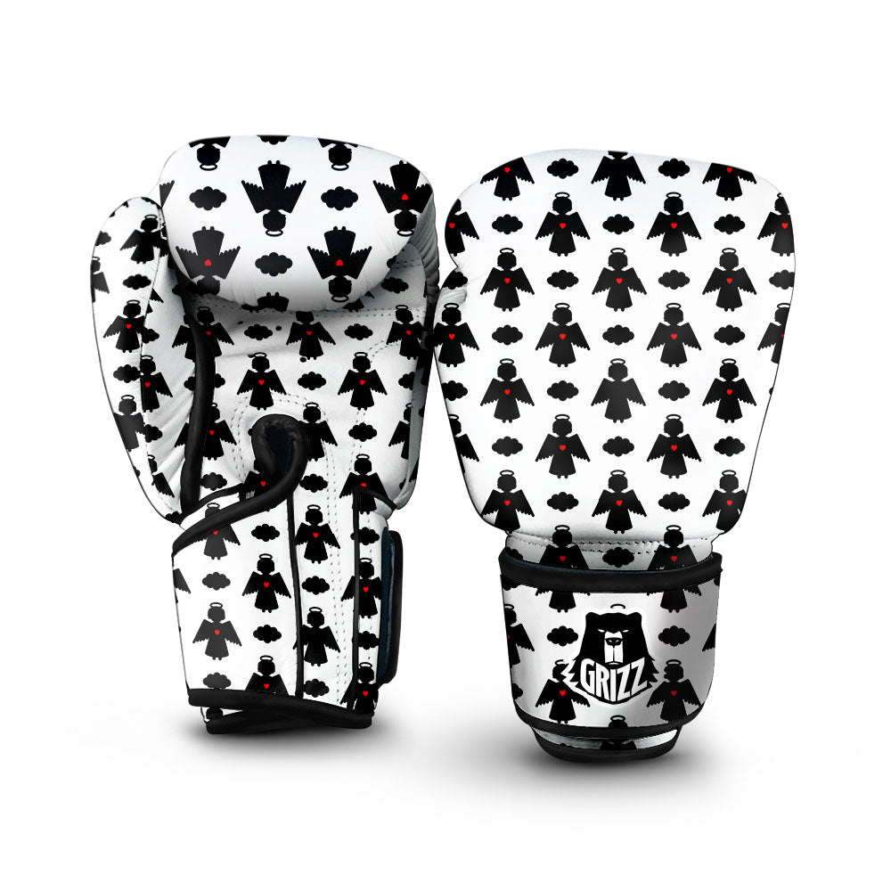 Angel White And Black Print Pattern Boxing Gloves-grizzshop