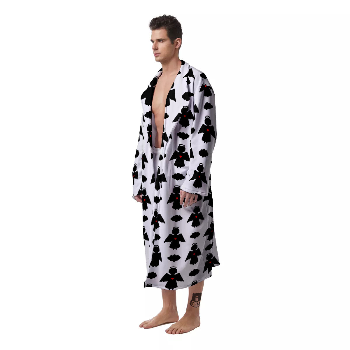 Angel White And Black Print Pattern Men's Robe-grizzshop