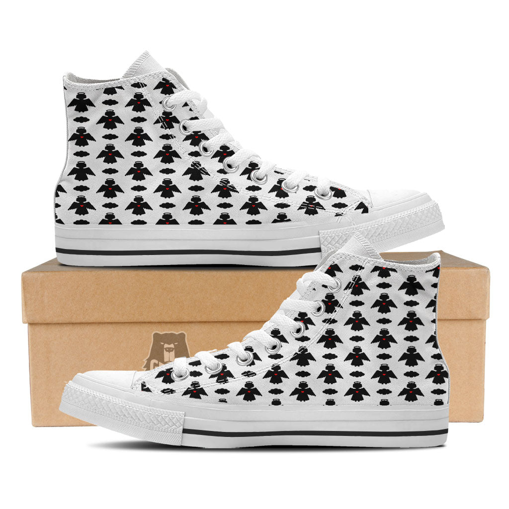 Angel White And Black Print Pattern White High Top Shoes-grizzshop