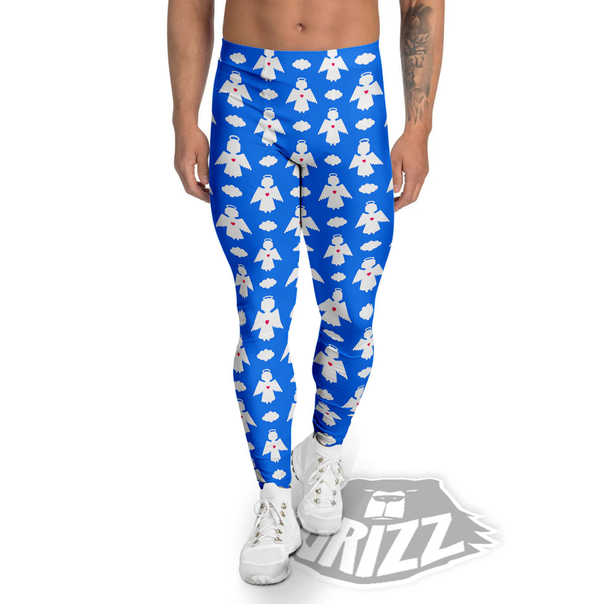 Angel White And Blue Print Pattern Men's Leggings-grizzshop