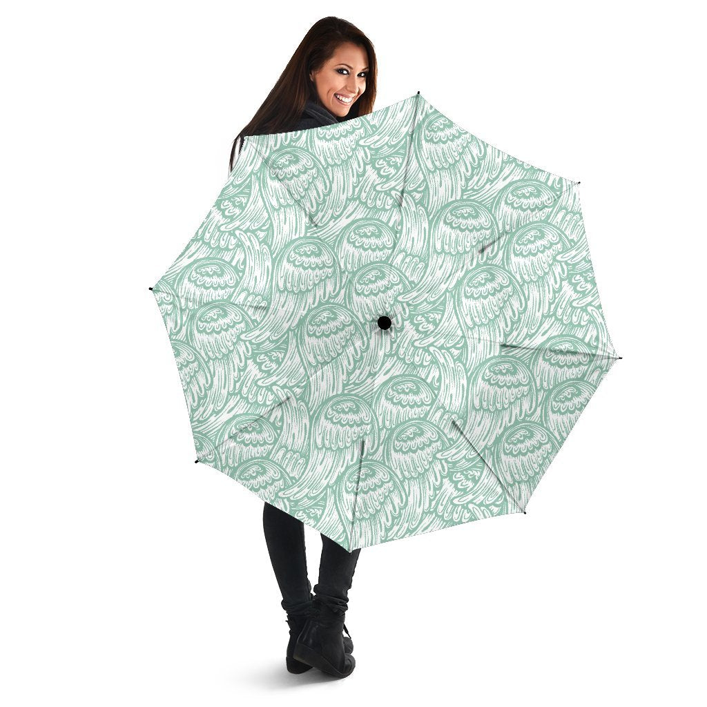 Angel Wing Pattern Print Automatic Foldable Umbrella-grizzshop
