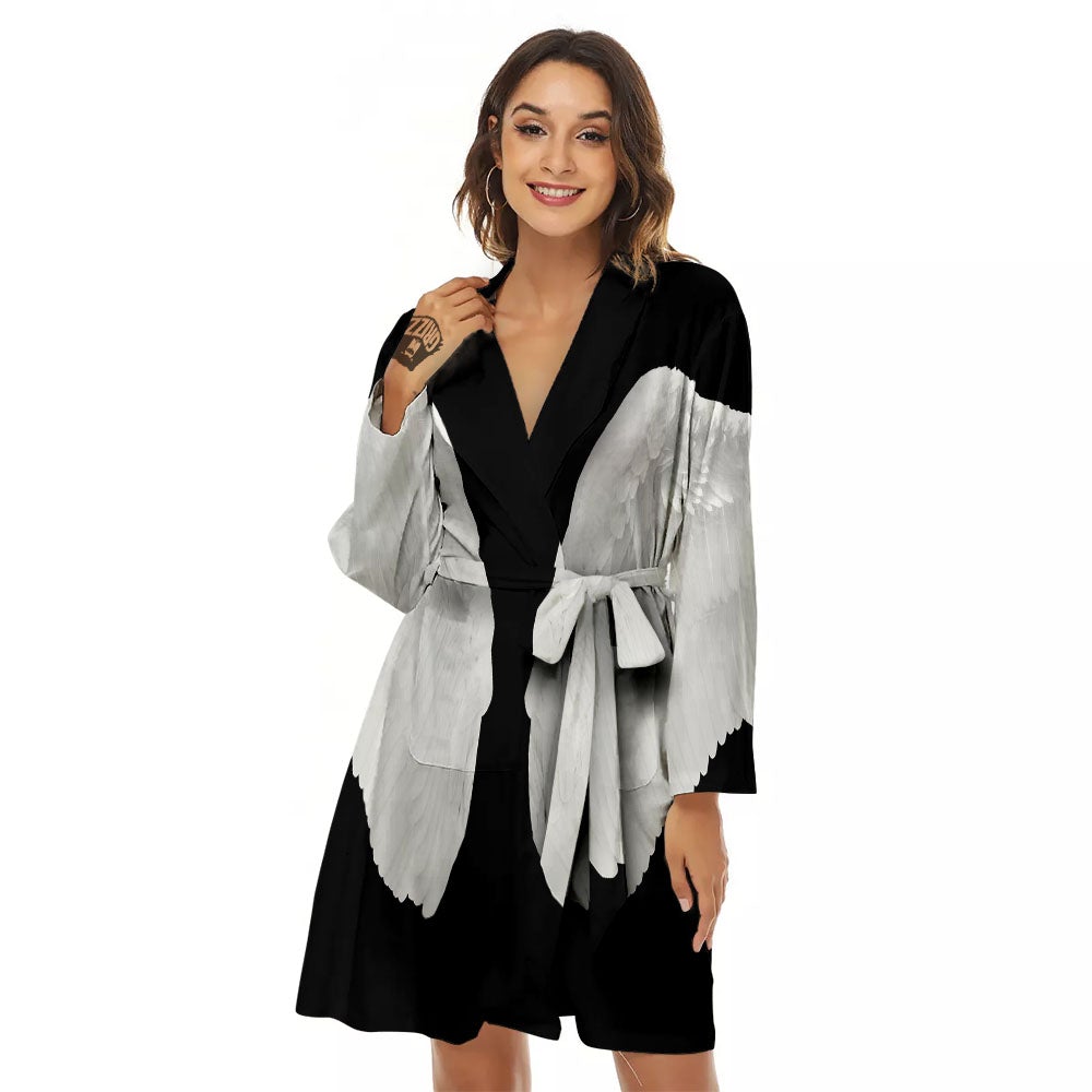 Angel Wings White Print Women's Robe-grizzshop
