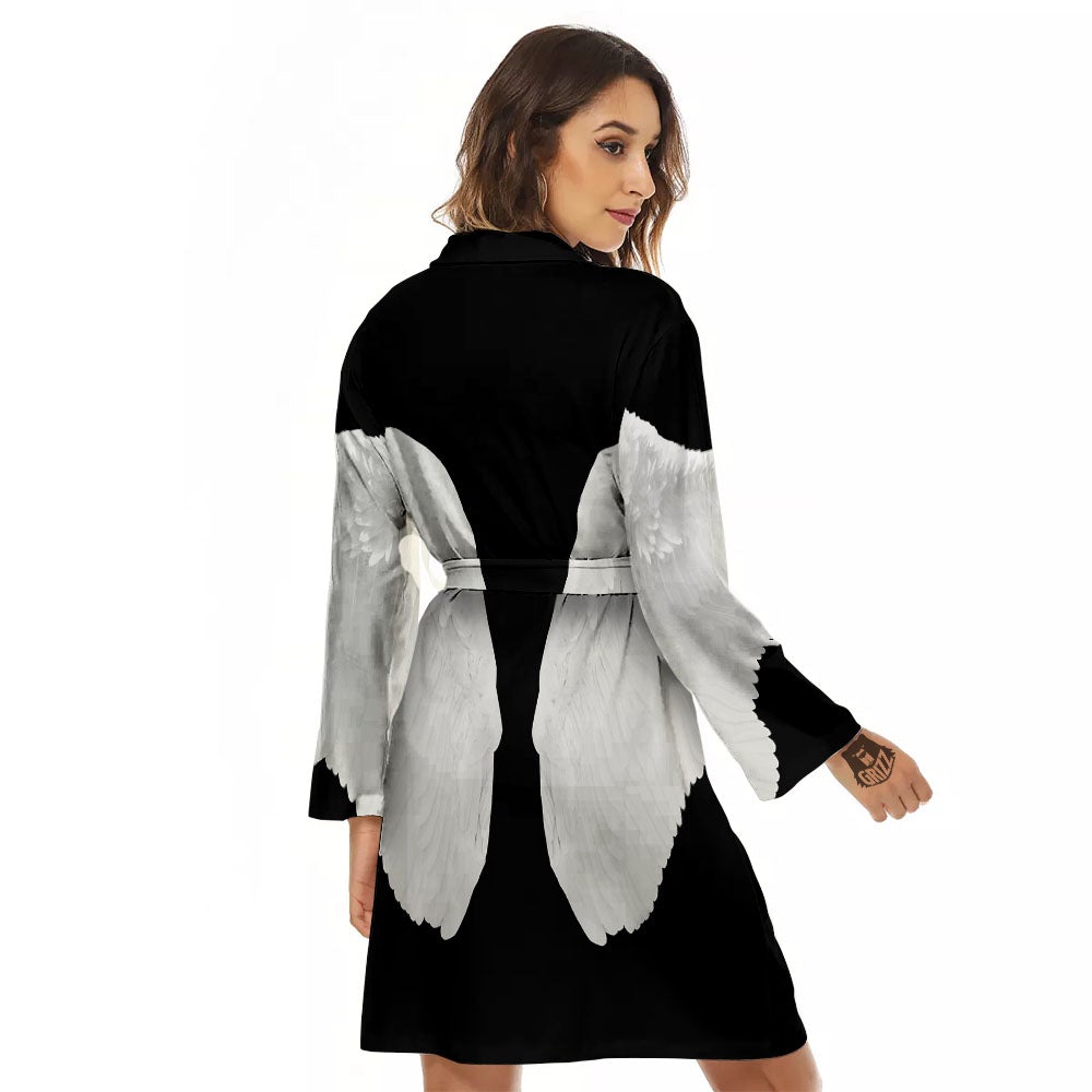 Angel Wings White Print Women's Robe-grizzshop