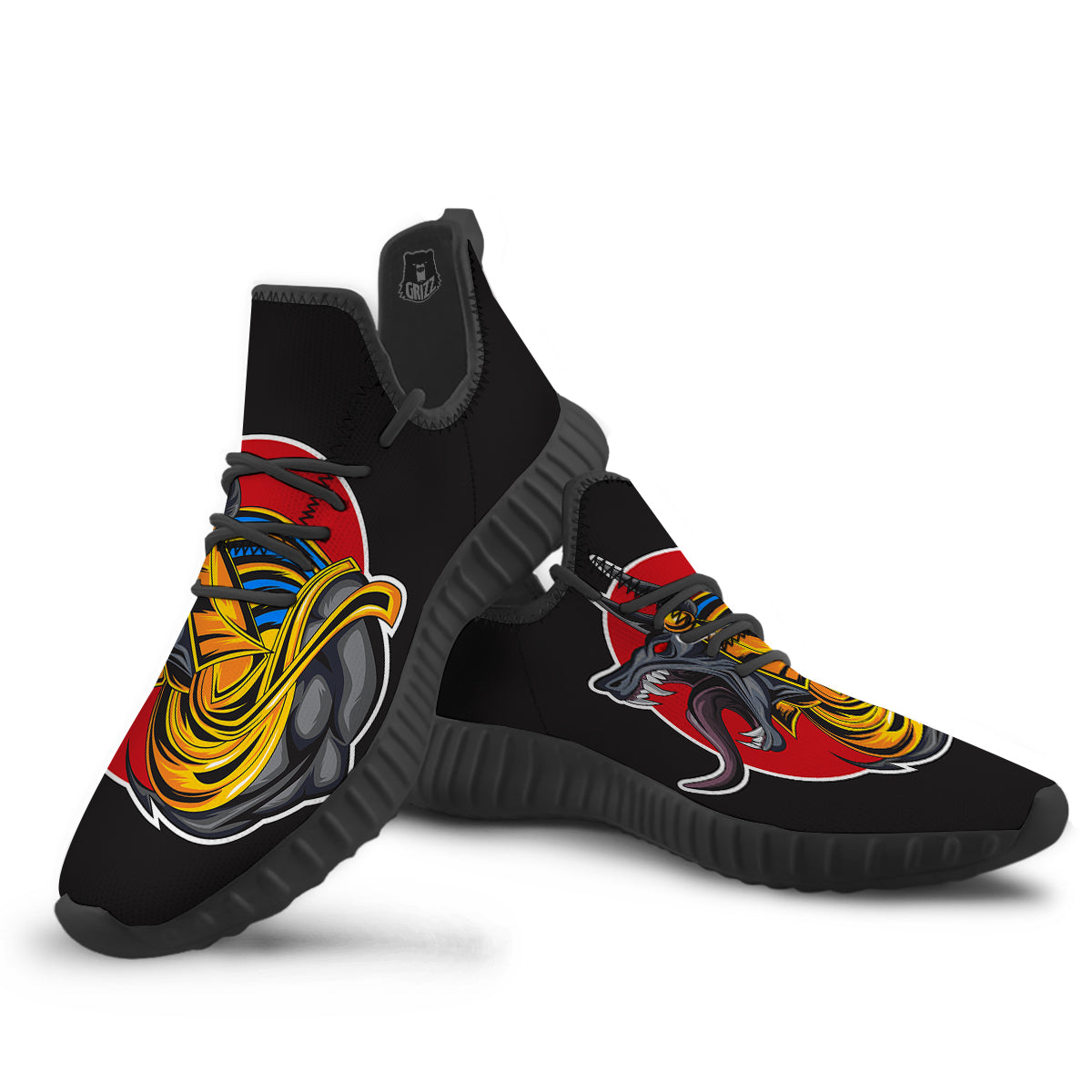 Angry Anubis Print Black Walking Shoes-grizzshop