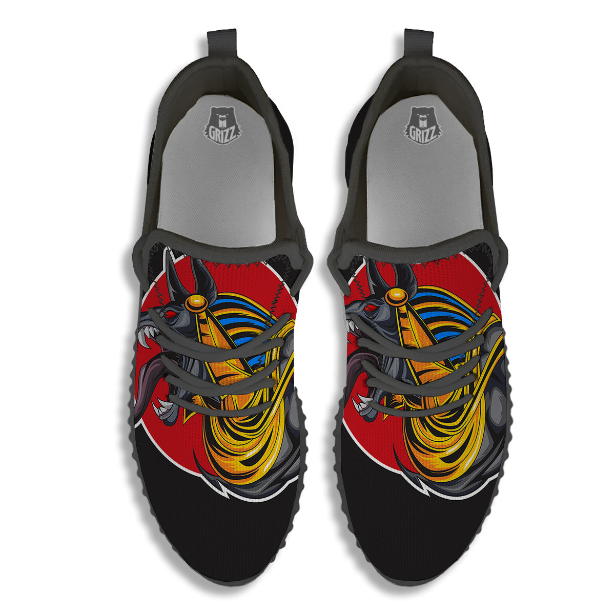 Angry Anubis Print Black Walking Shoes-grizzshop