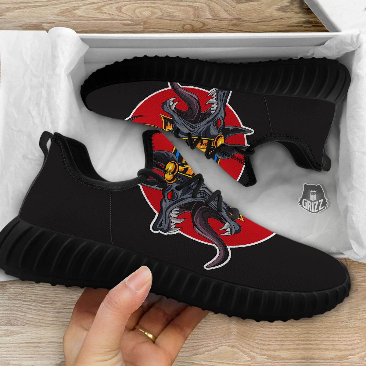 Angry Anubis Print Black Walking Shoes-grizzshop