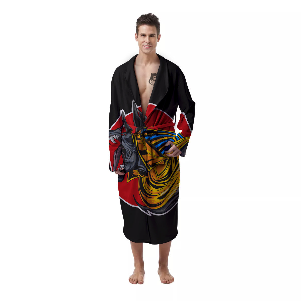 Angry Anubis Print Men's Robe-grizzshop