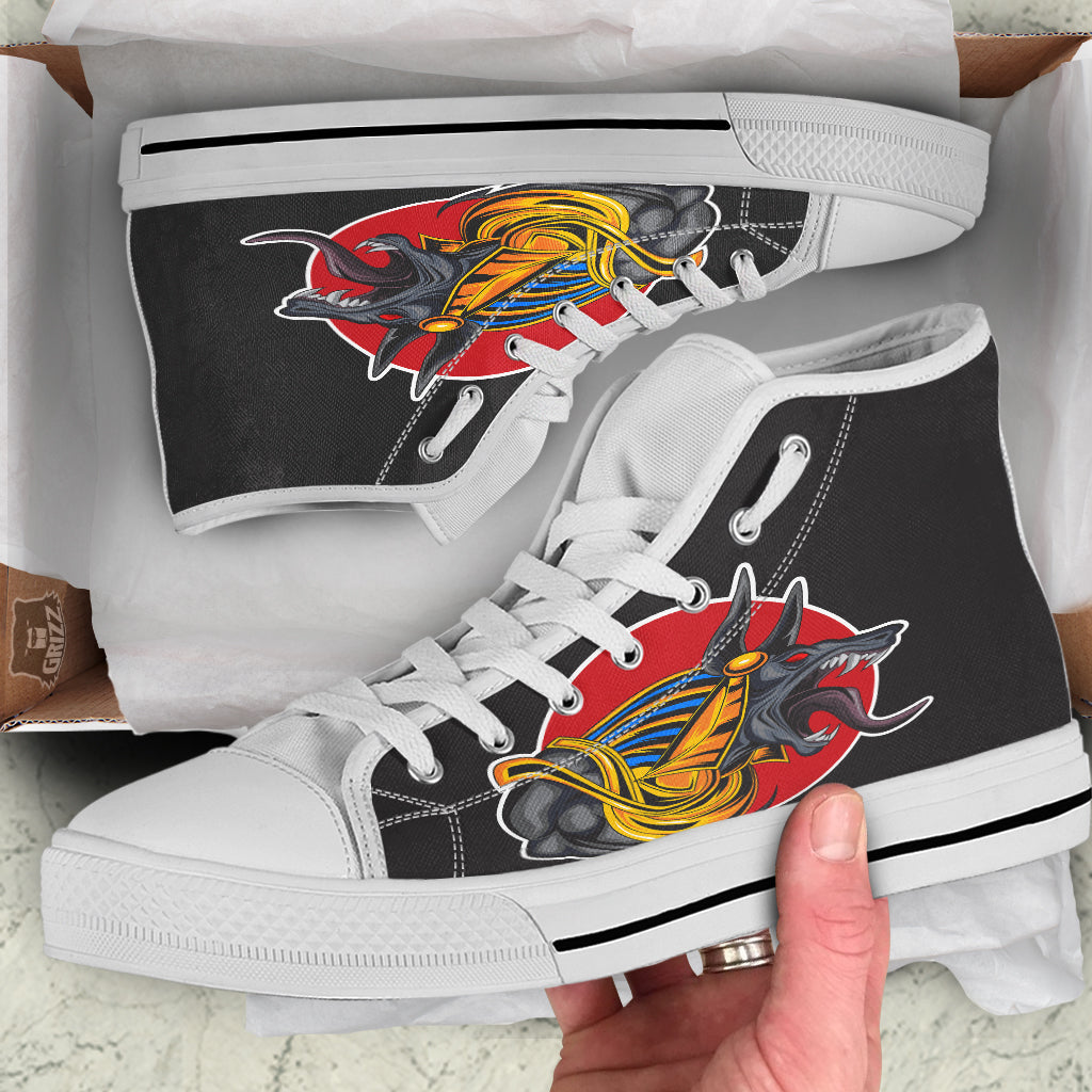 Angry Anubis Print White High Top Shoes-grizzshop