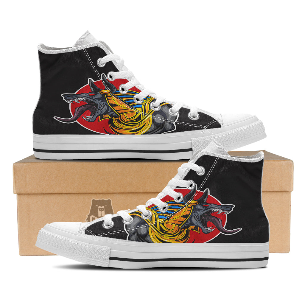 Angry Anubis Print White High Top Shoes-grizzshop