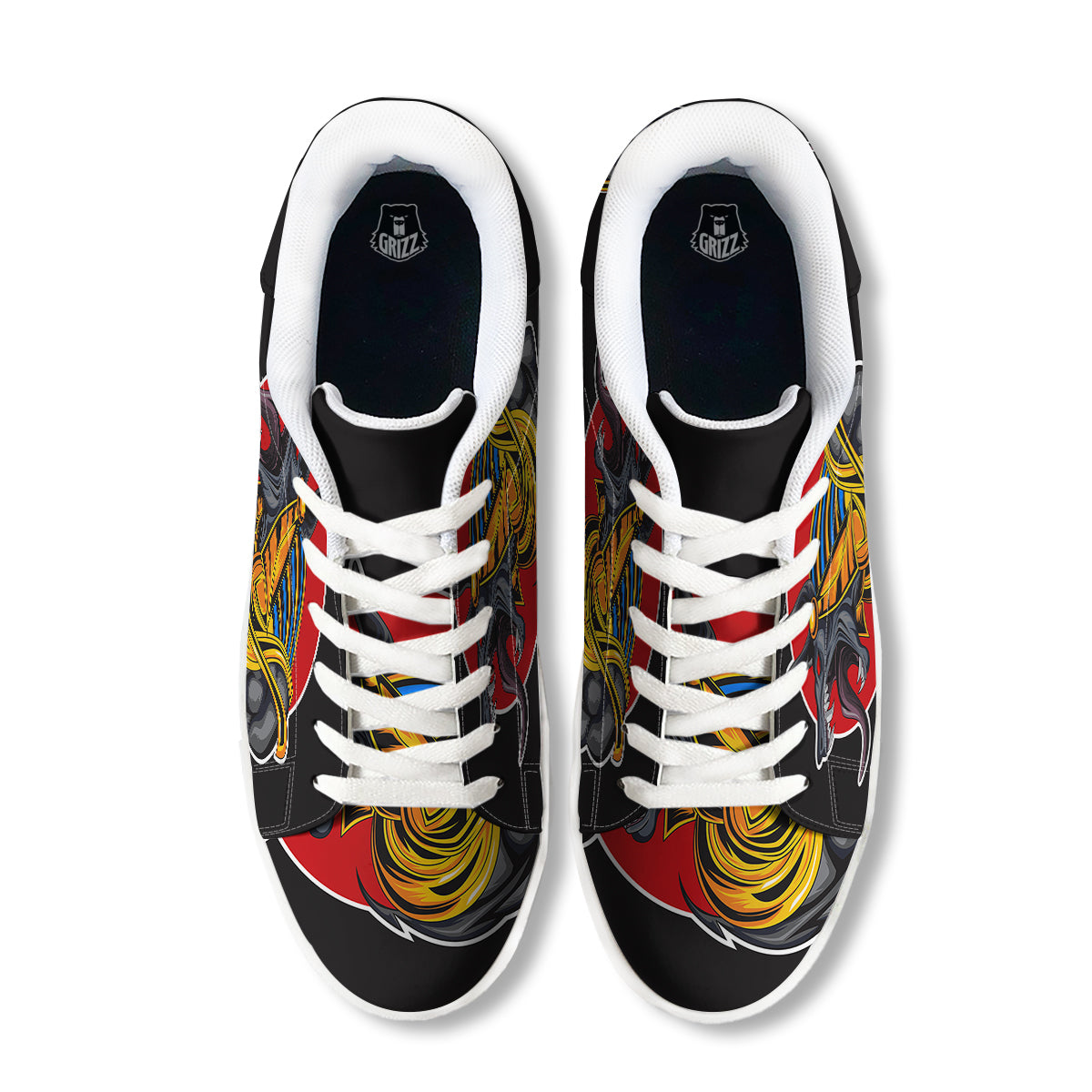 Angry Anubis Print White Low Top Sneakers-grizzshop