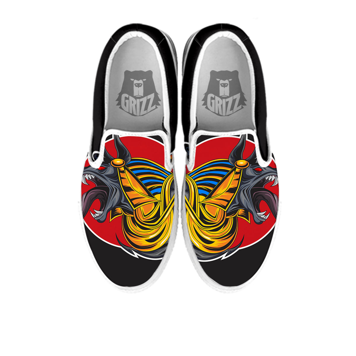 Angry Anubis Print White Slip On Shoes-grizzshop