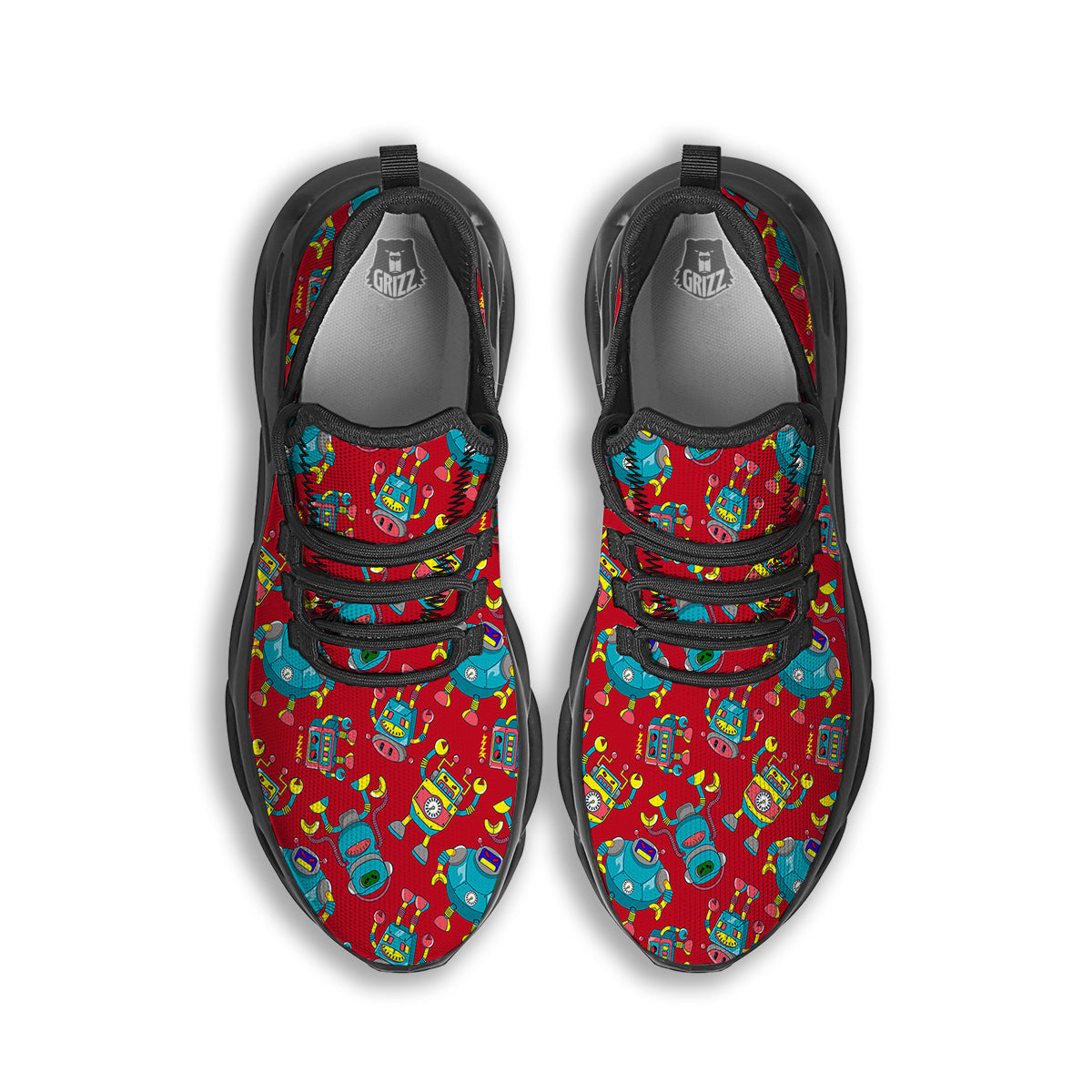 Angry Robot Print Pattern Black Running Shoes-grizzshop