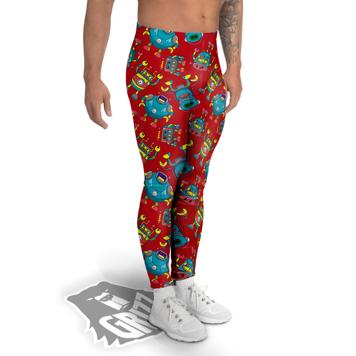 Angry Robot Print Pattern Men's Leggings-grizzshop