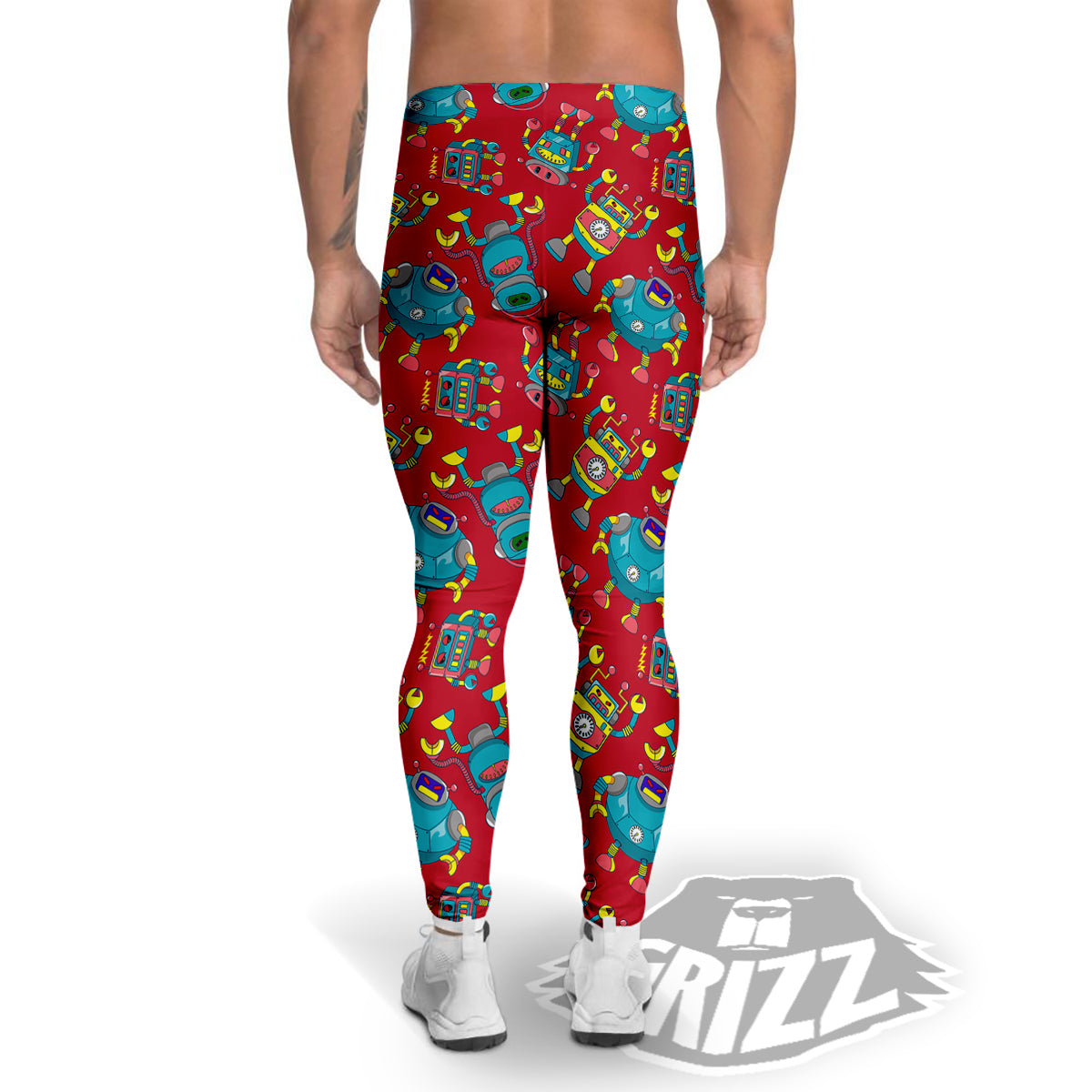 Angry Robot Print Pattern Men's Leggings-grizzshop