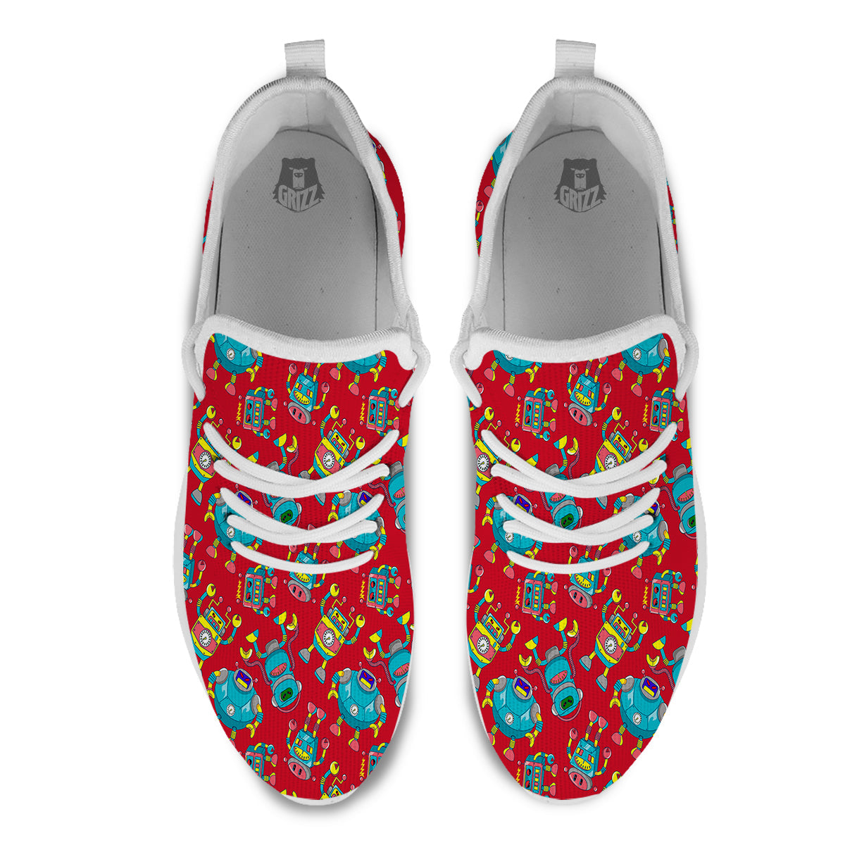 Angry Robot Print Pattern White Athletic Shoes-grizzshop