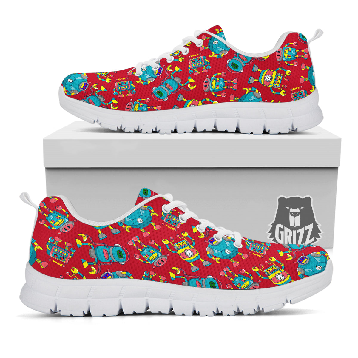 Angry Robot Print Pattern White Sneaker-grizzshop