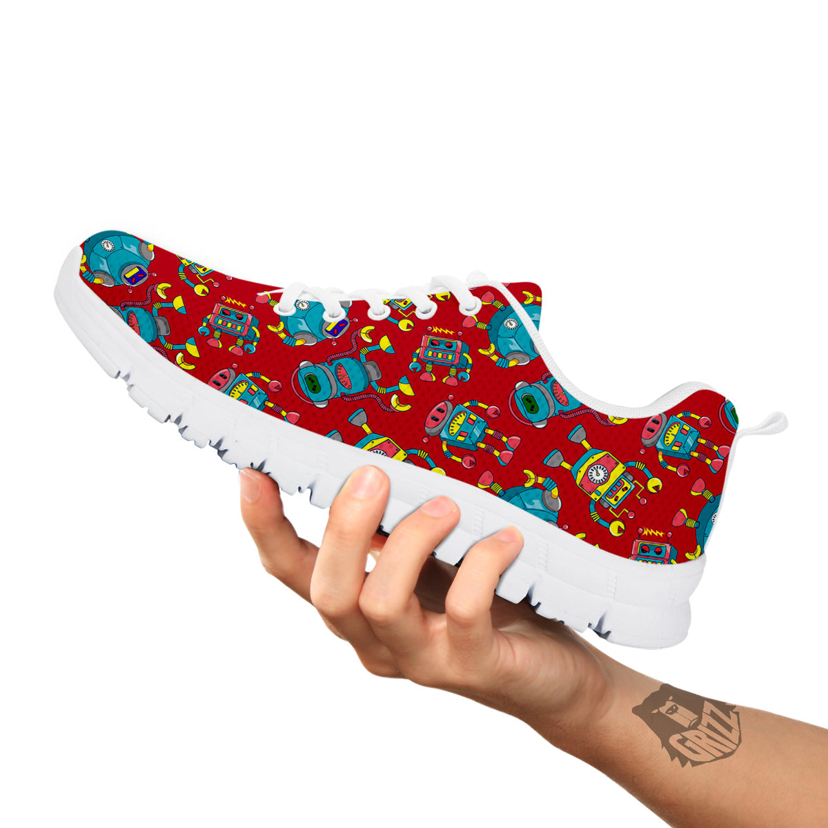 Angry Robot Print Pattern White Sneaker-grizzshop
