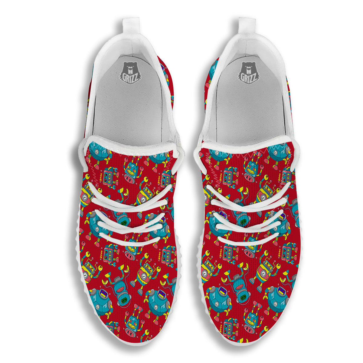 Angry Robot Print Pattern White Walking Shoes-grizzshop
