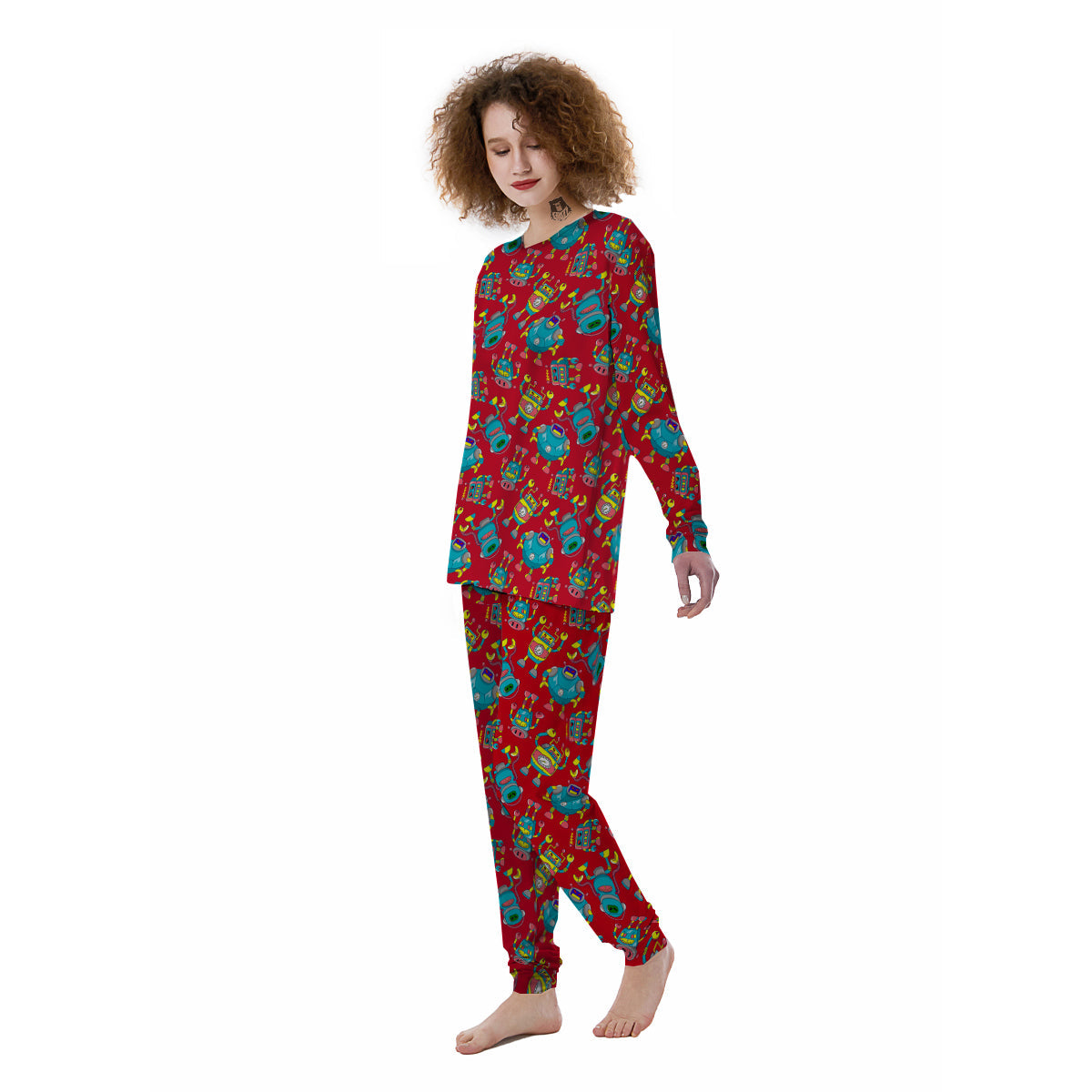 Angry Robot Print Pattern Women's Pajamas-grizzshop