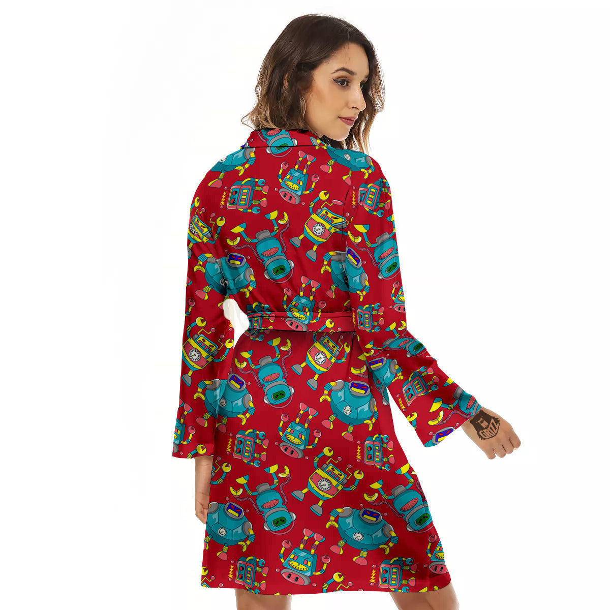 Angry Robot Print Pattern Women's Robe-grizzshop