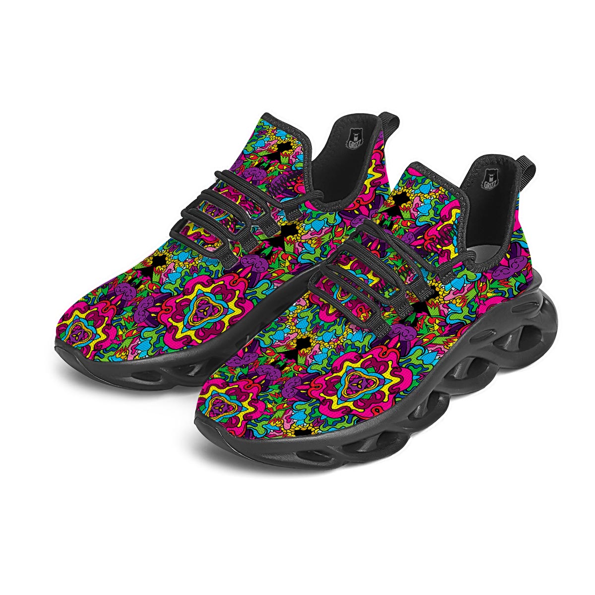 Animal Hippie Psychedelic Black Running Shoes-grizzshop
