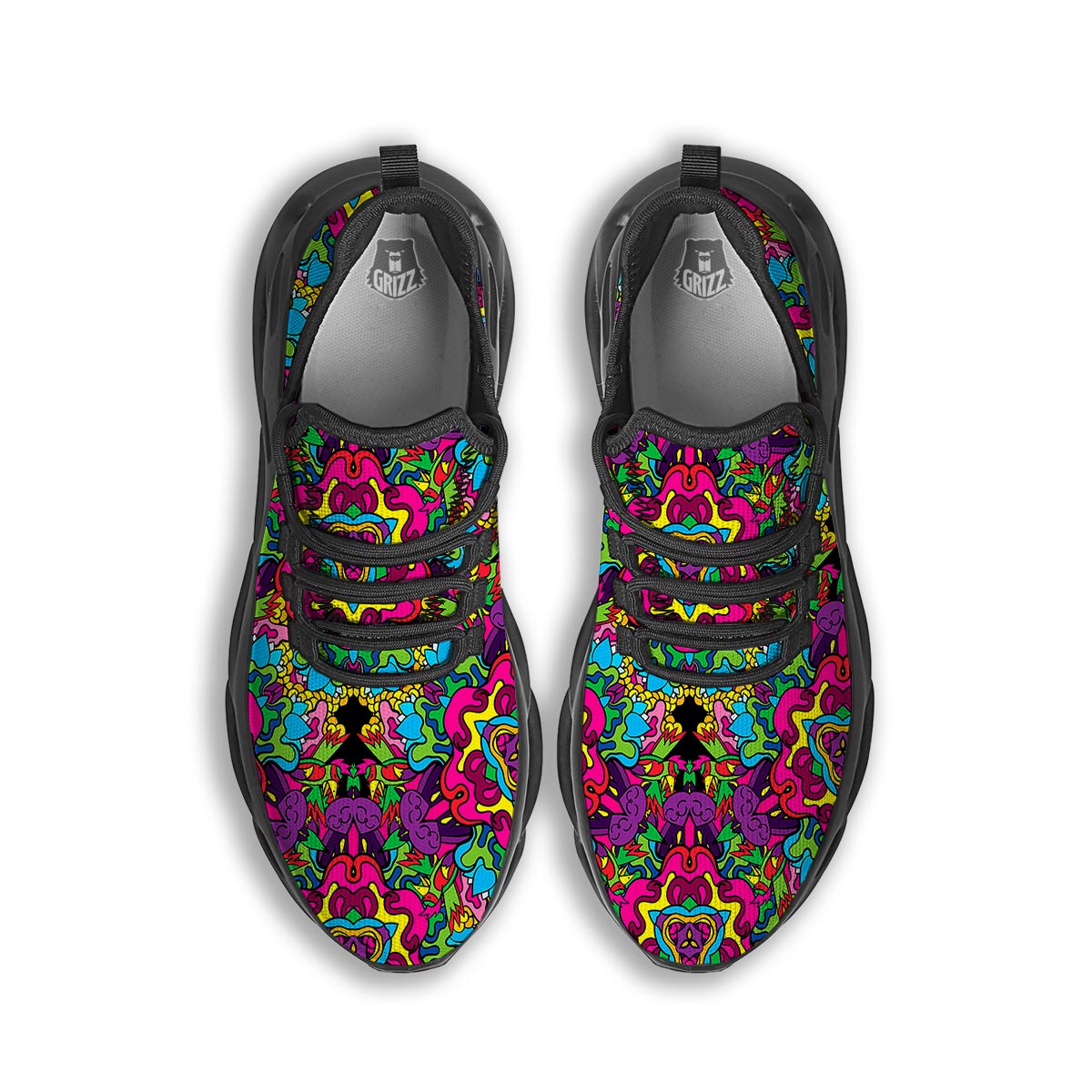 Animal Hippie Psychedelic Black Running Shoes-grizzshop