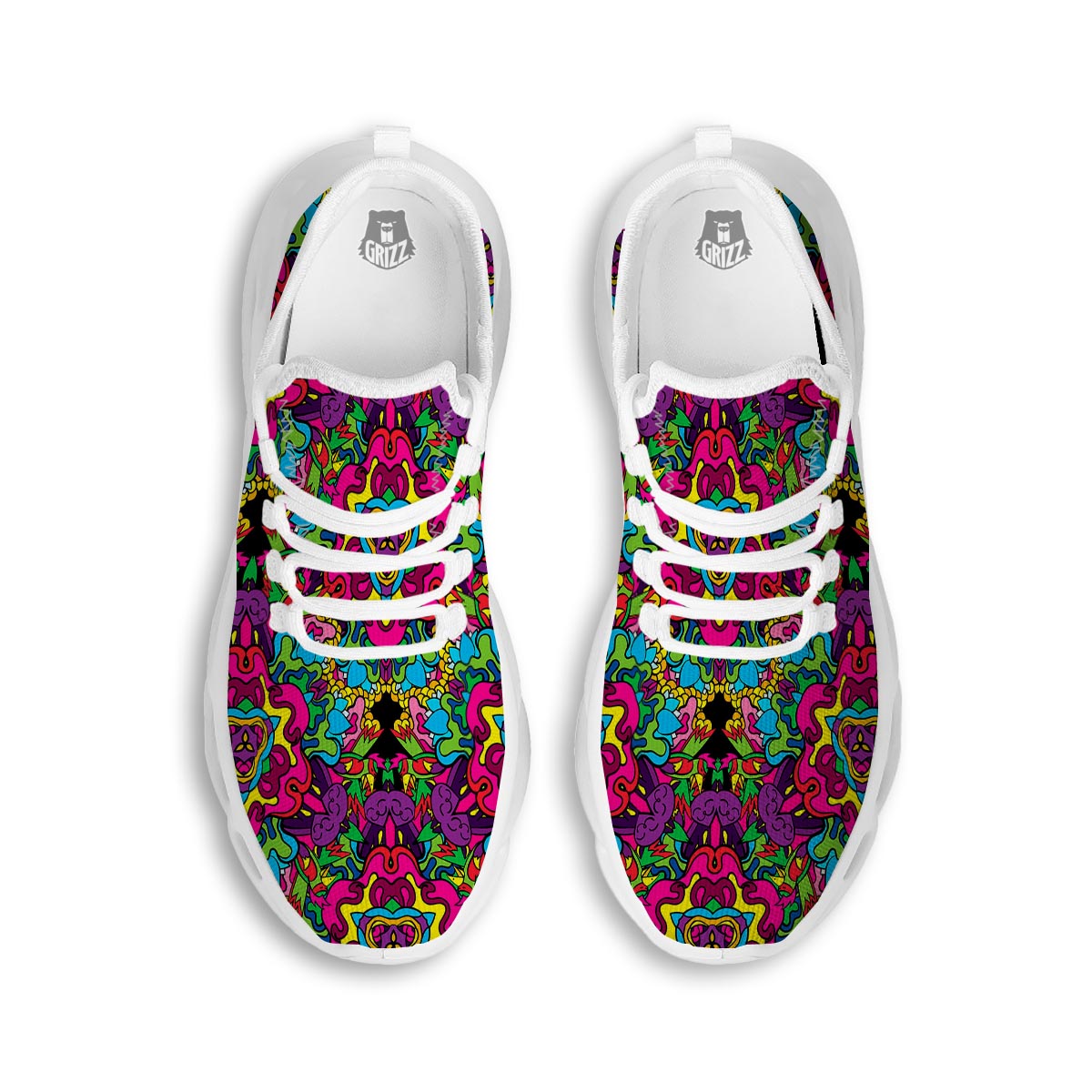 Animal Hippie Psychedelic White Running Shoes-grizzshop