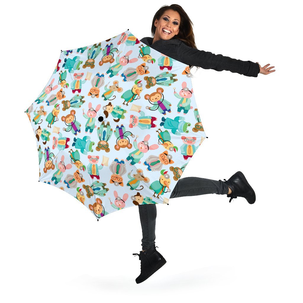 Animal Nurse Pattern Print Automatic Foldable Umbrella-grizzshop