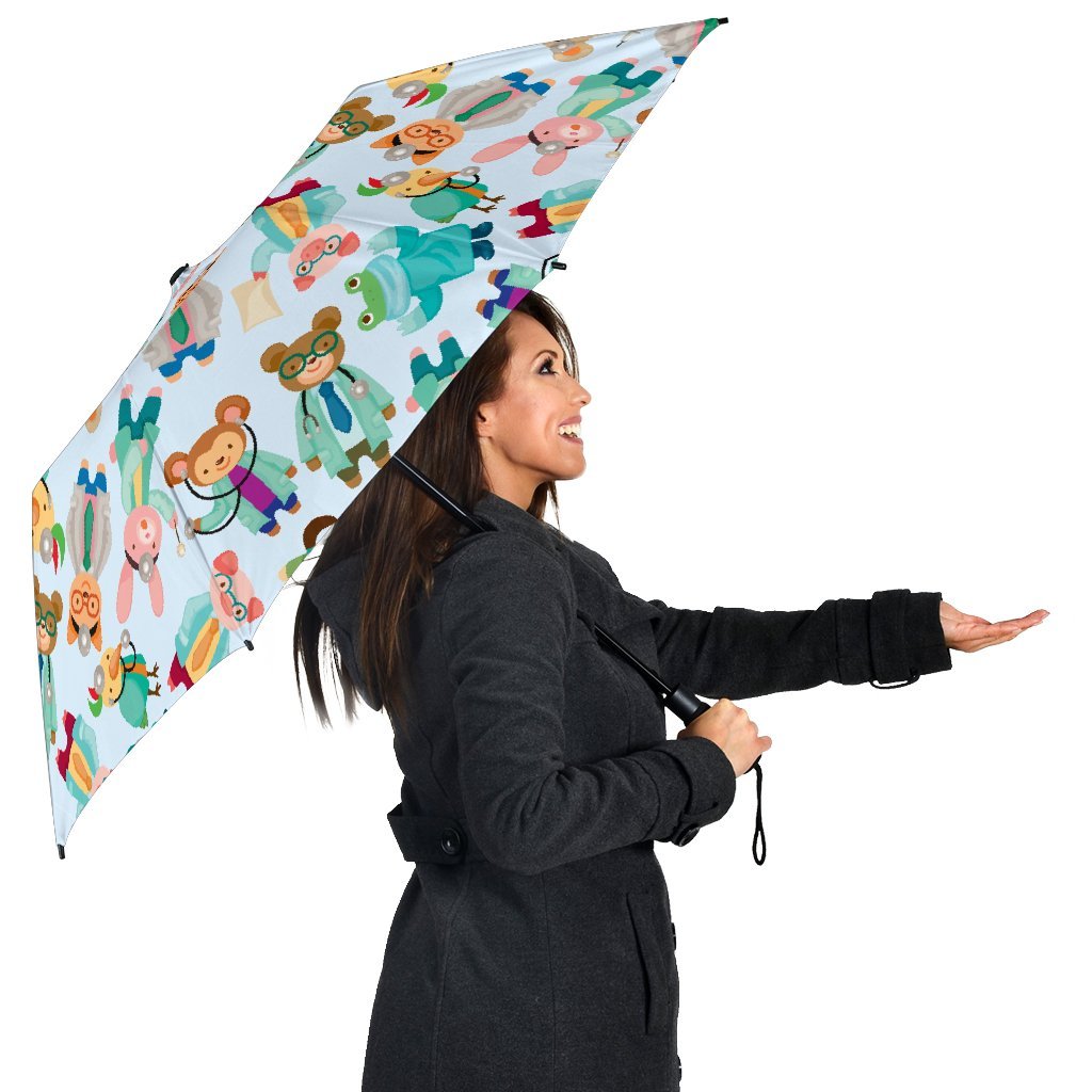 Animal Nurse Pattern Print Automatic Foldable Umbrella-grizzshop