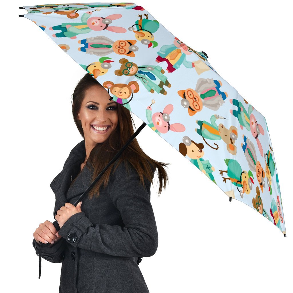 Animal Nurse Pattern Print Automatic Foldable Umbrella-grizzshop