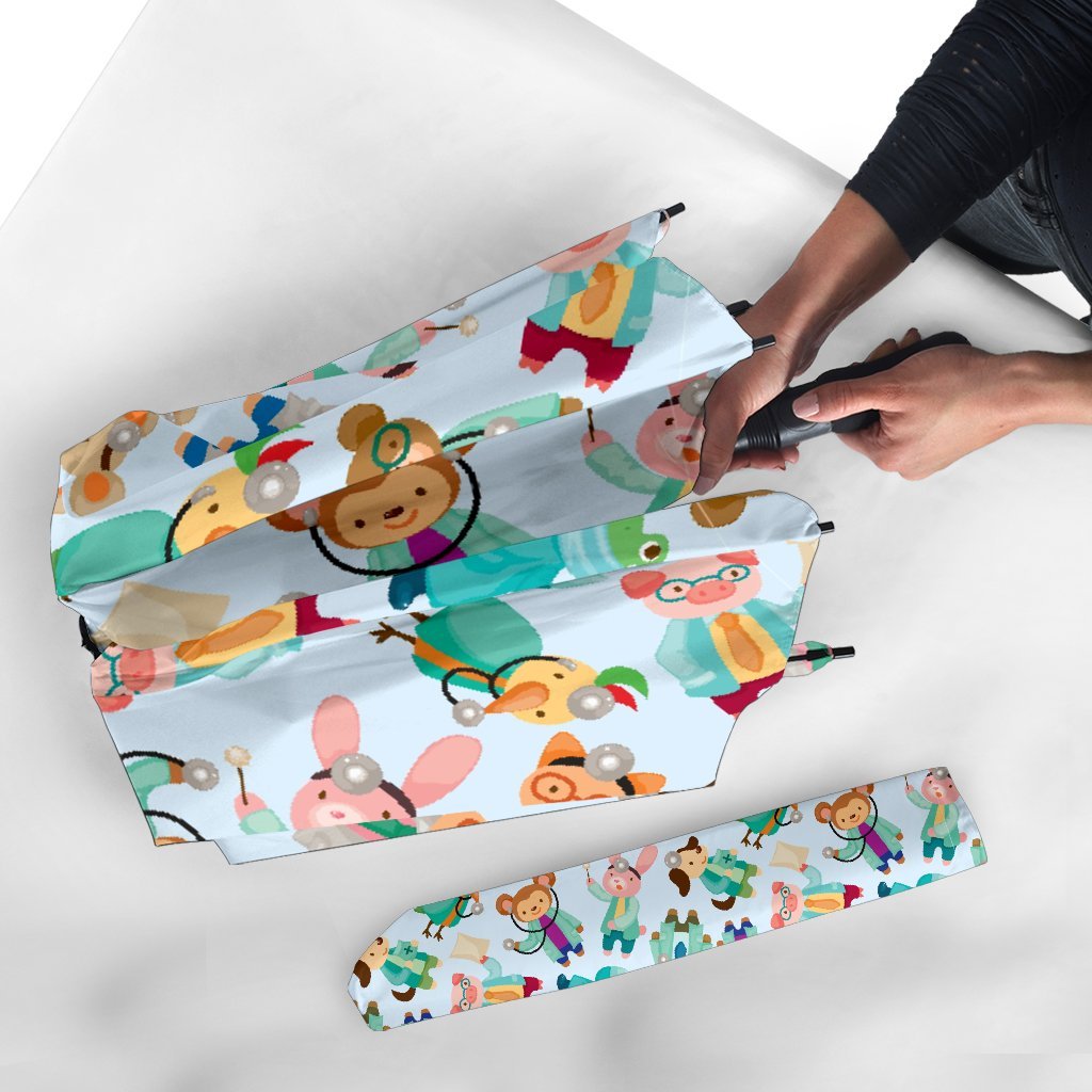 Animal Nurse Pattern Print Automatic Foldable Umbrella-grizzshop