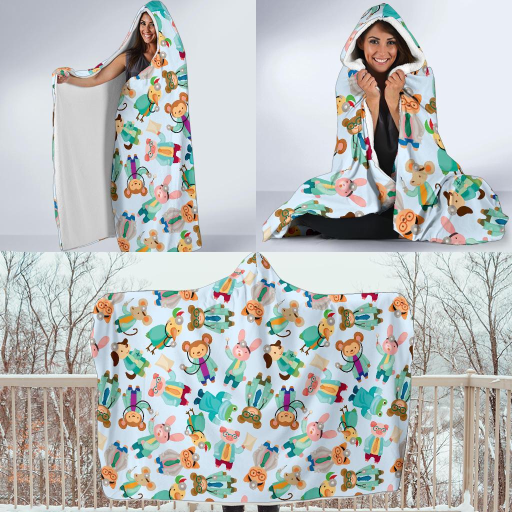 Animal Nurse Pattern Print Hooded Blanket-grizzshop